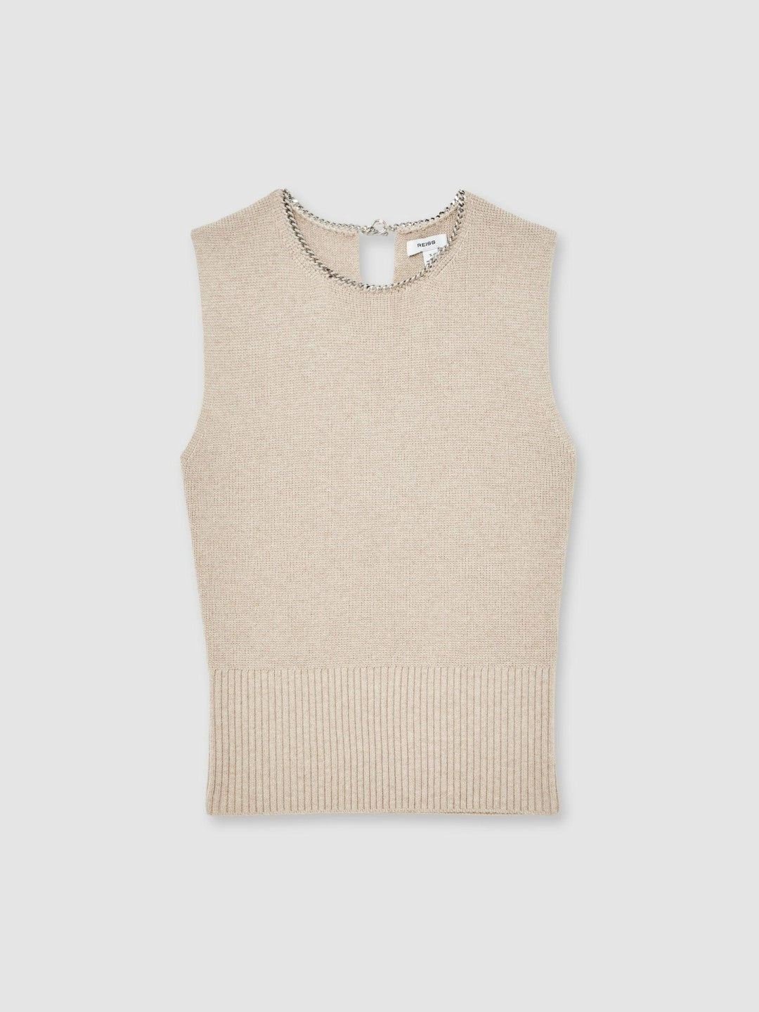 Wool-Blend Necklace-Trim Knitted Vest in Neutral | Reiss Women Premium