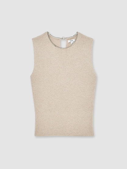 Wool-Blend Necklace-Trim Knitted Vest in Neutral | Reiss Women Premium
