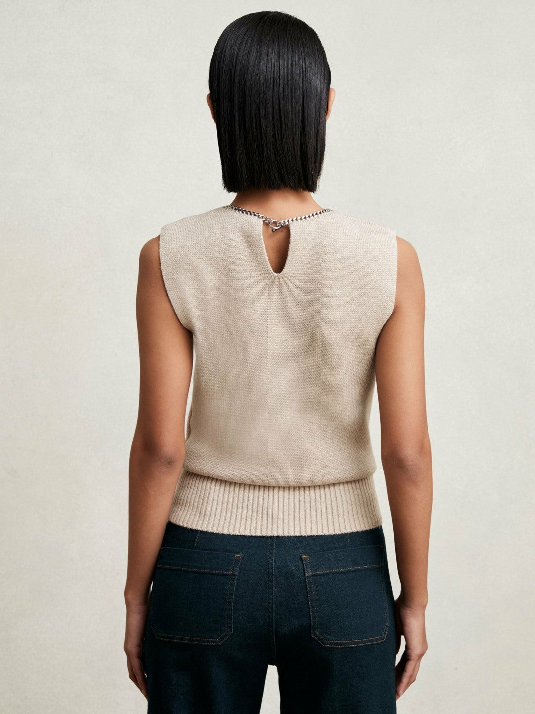 Wool-Blend Necklace-Trim Knitted Vest in Neutral | Reiss Women Premium