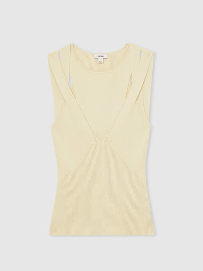Cut-Out Rib-Knit Vest in Cream | Reiss Women Popular