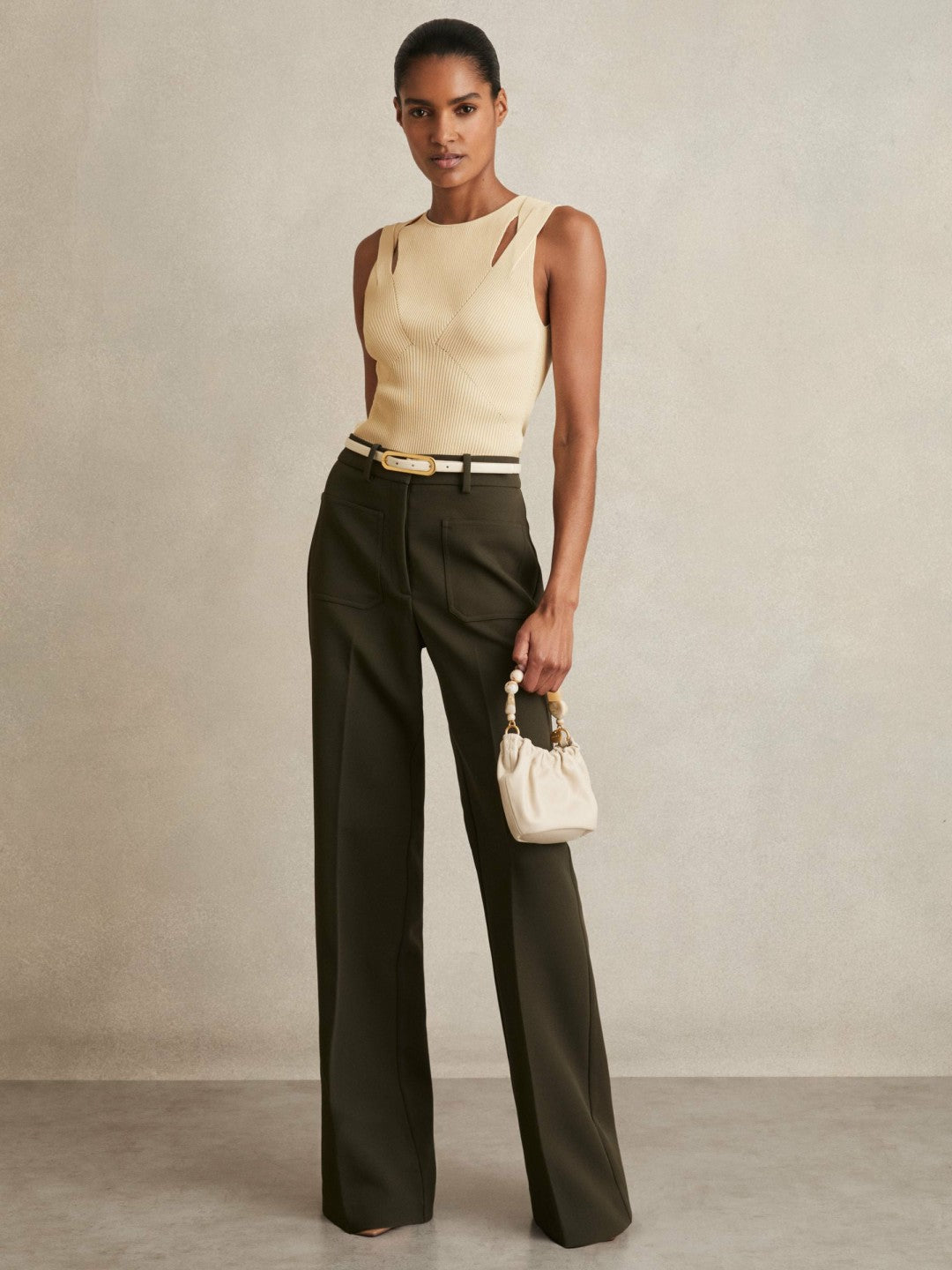 Cut-Out Rib-Knit Vest in Cream | Reiss Women Popular