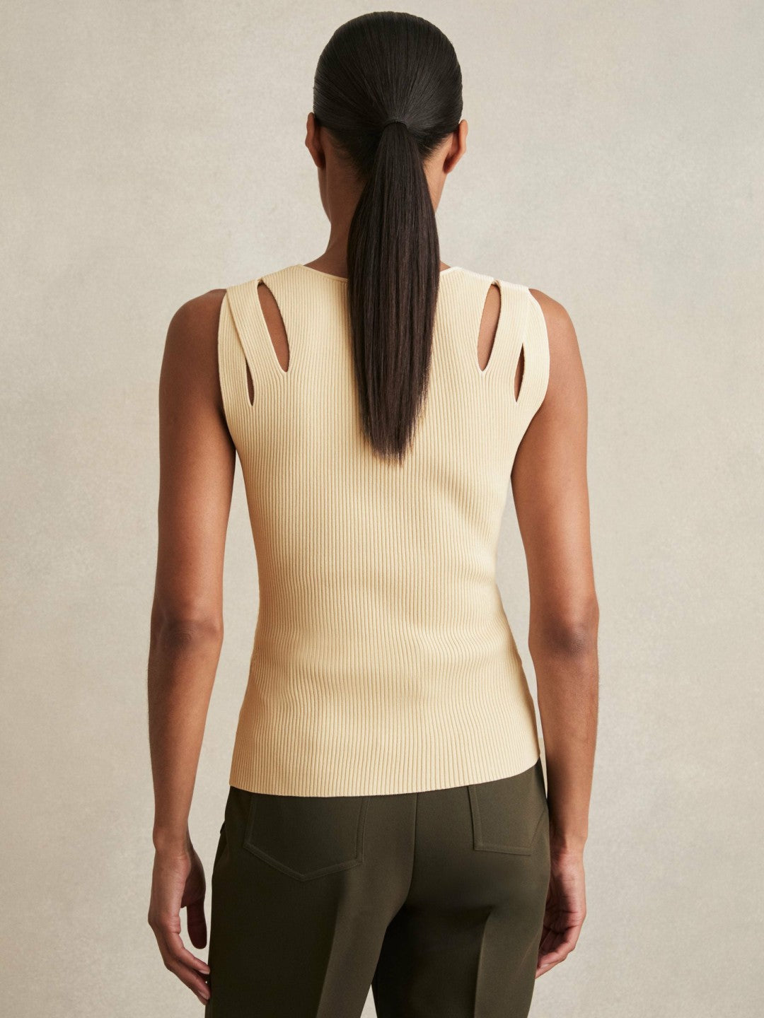 Cut-Out Rib-Knit Vest in Cream | Reiss Women Popular