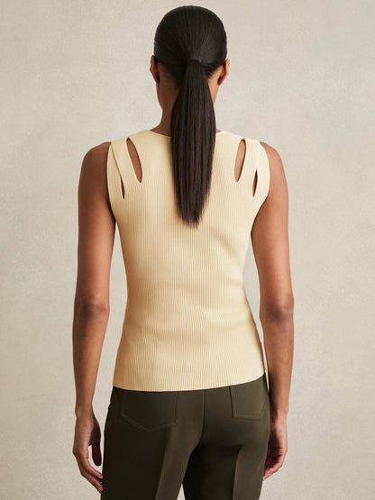 Cut-Out Rib-Knit Vest in Cream | Reiss Women Popular