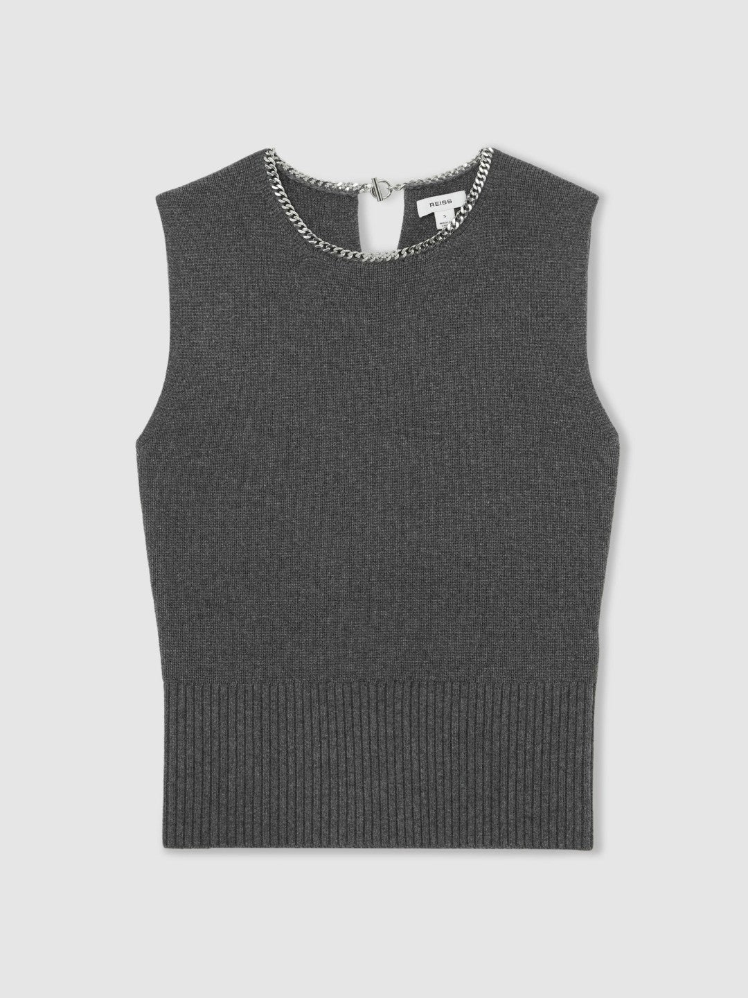 Wool-Blend Necklace-Trim Knitted Vest in Charcoal Grey | Reiss Women Trending