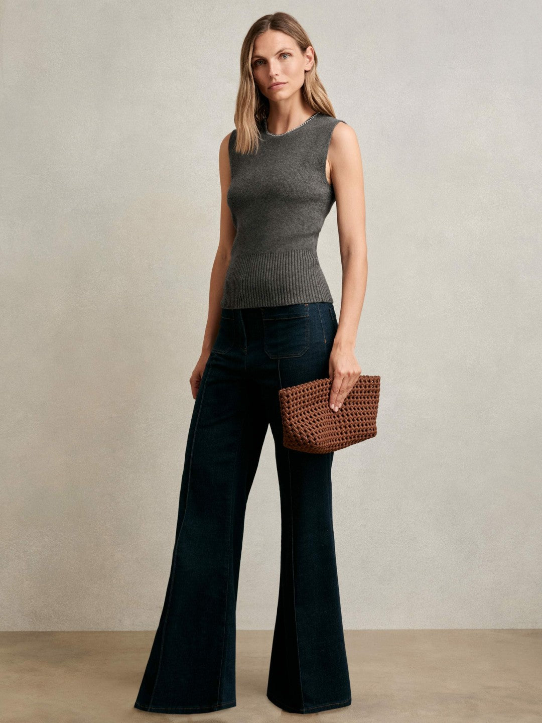 Wool-Blend Necklace-Trim Knitted Vest in Charcoal Grey | Reiss Women Trending