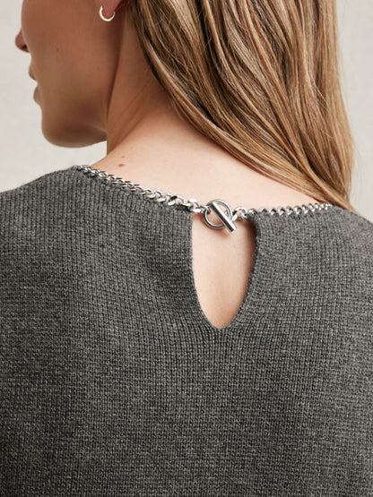 Wool-Blend Necklace-Trim Knitted Vest in Charcoal Grey | Reiss Women Trending