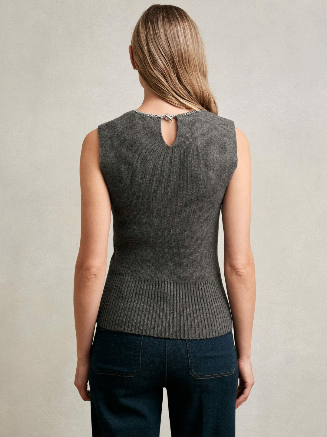 Wool-Blend Necklace-Trim Knitted Vest in Charcoal Grey | Reiss Women Trending