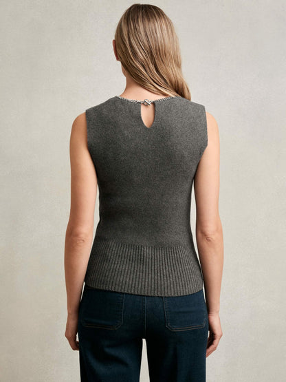 Wool-Blend Necklace-Trim Knitted Vest in Charcoal Grey | Reiss Women Trending