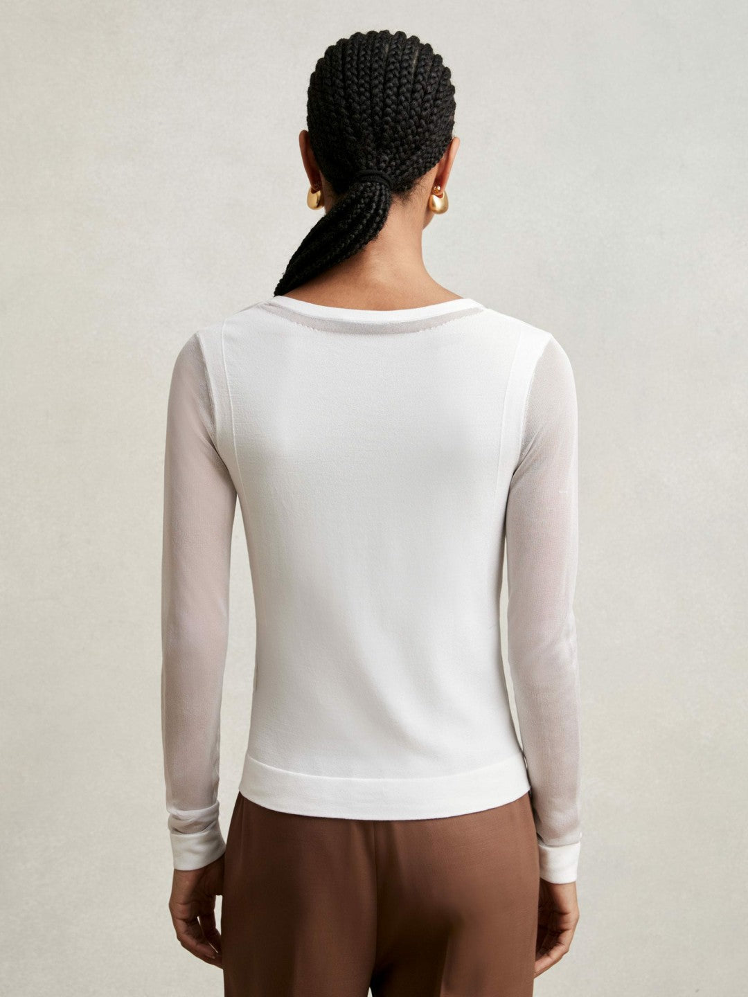Sheer-Detail V-Neck Top in White | Reiss Women Popular