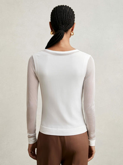 Sheer-Detail V-Neck Top in White | Reiss Women Popular