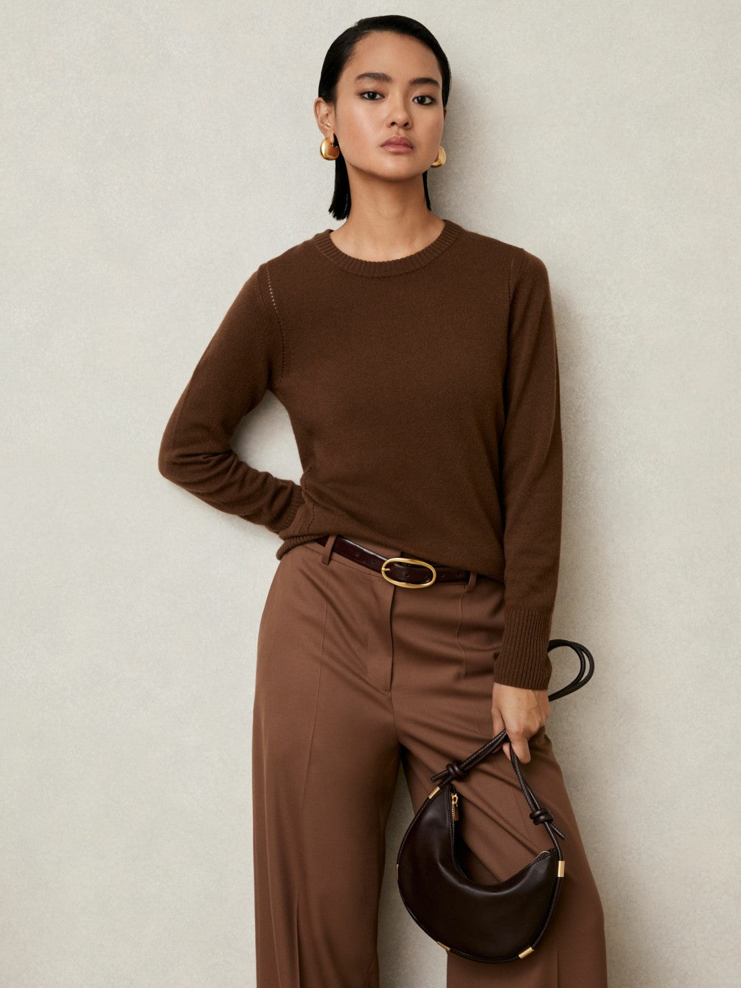 Wool-Blend Open-Stitch Jumper with Cashmere in Toffee Brown | Reiss Women Recommended