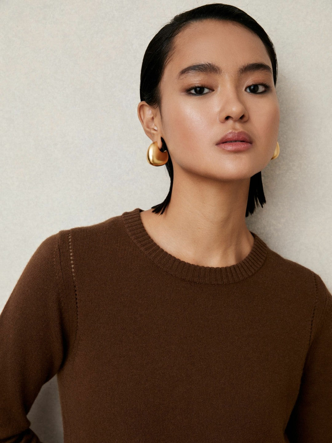 Wool-Blend Open-Stitch Jumper with Cashmere in Toffee Brown | Reiss Women Recommended
