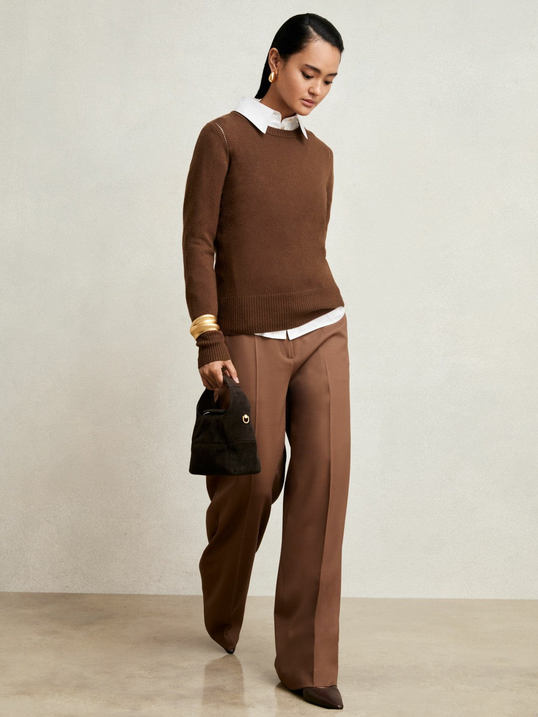 Wool-Blend Open-Stitch Jumper with Cashmere in Toffee Brown | Reiss Women Recommended