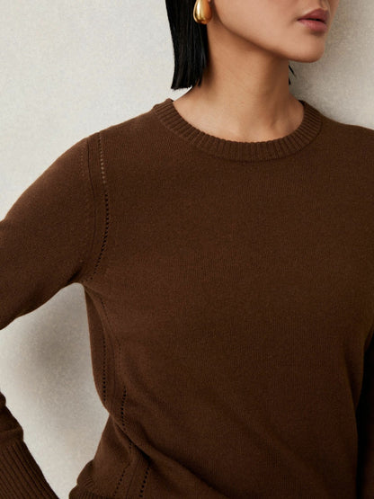 Wool-Blend Open-Stitch Jumper with Cashmere in Toffee Brown | Reiss Women Recommended