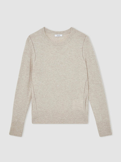 Wool-Blend Open-Stitch Jumper with Cashmere in Oatmeal Neutral | Reiss Women New