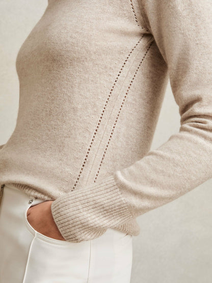 Wool-Blend Open-Stitch Jumper with Cashmere in Oatmeal Neutral | Reiss Women New