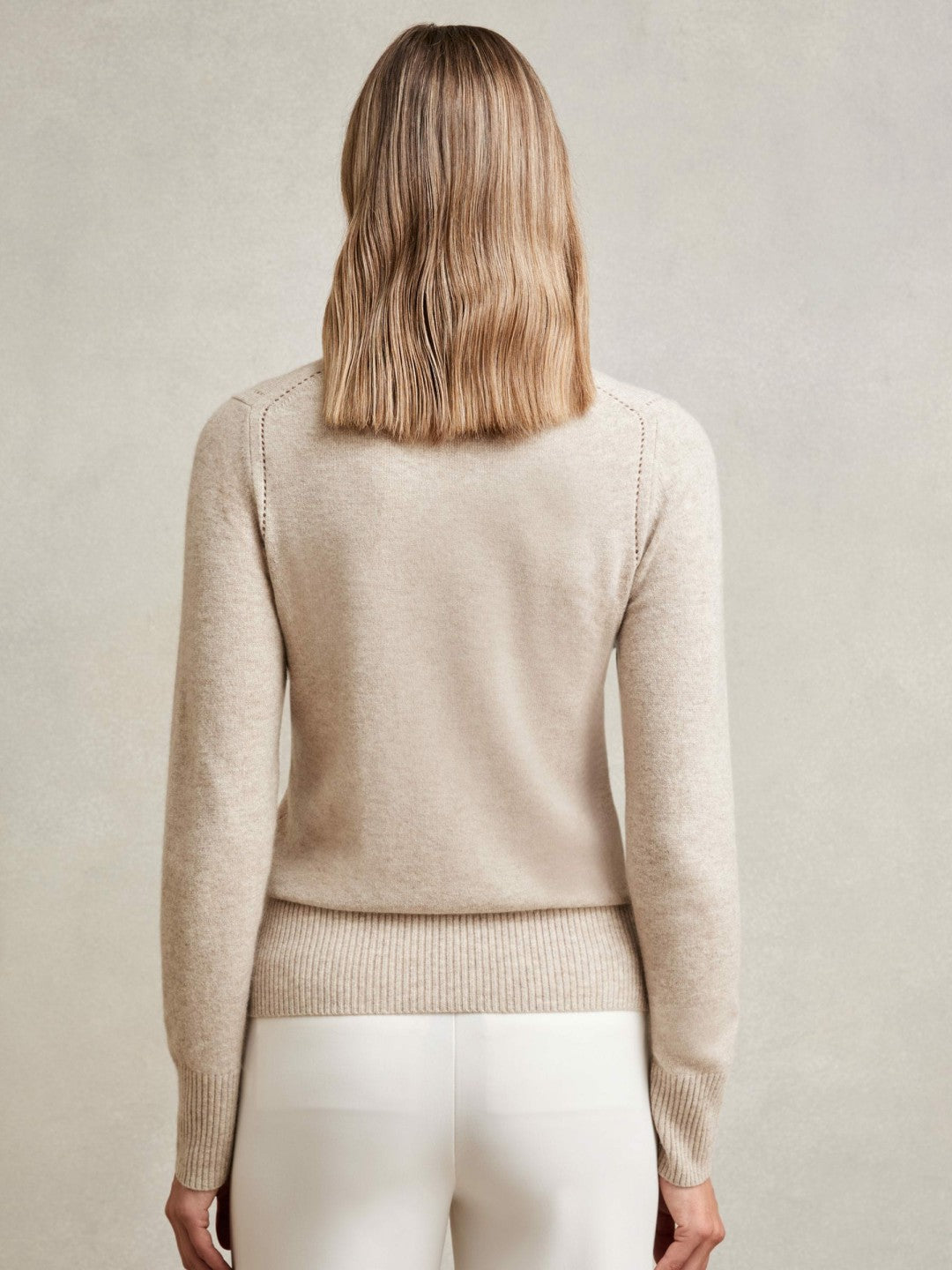 Wool-Blend Open-Stitch Jumper with Cashmere in Oatmeal Neutral | Reiss Women New