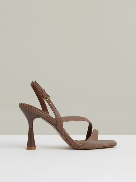 Leather Cross-Strap Heeled Sandals in Neutral | Reiss Women Exclusive