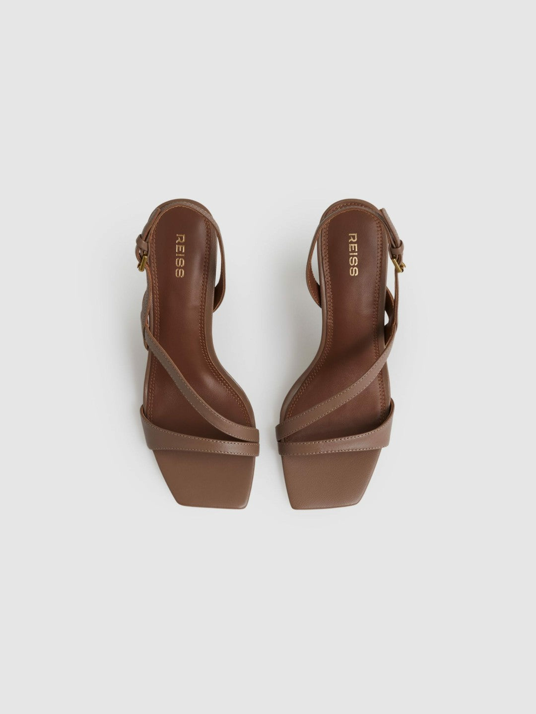 Leather Cross-Strap Heeled Sandals in Neutral | Reiss Women Exclusive