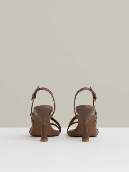 Leather Cross-Strap Heeled Sandals in Neutral | Reiss Women Exclusive
