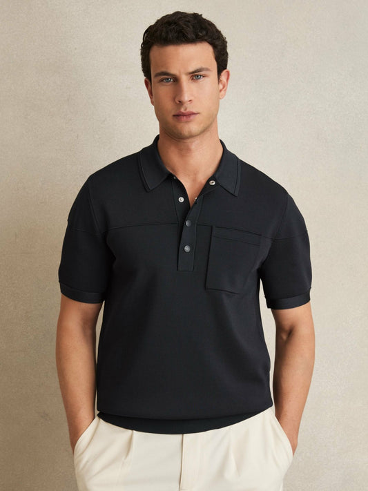 Press-Stud Seam-Detail Polo Shirt in Navy | Reiss Men Best Seller