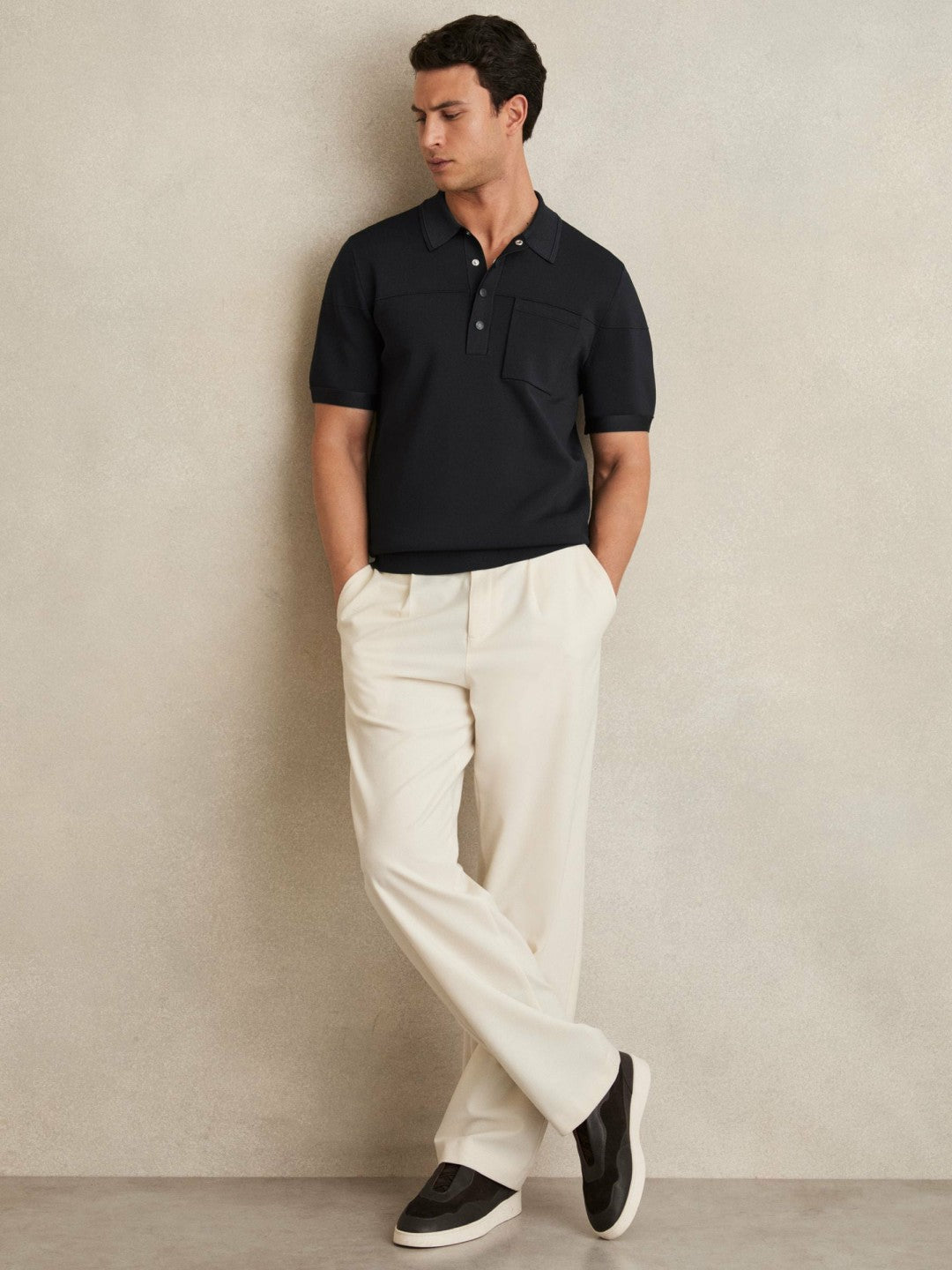 Press-Stud Seam-Detail Polo Shirt in Navy | Reiss Men Best Seller