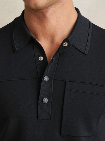 Press-Stud Seam-Detail Polo Shirt in Navy | Reiss Men Best Seller