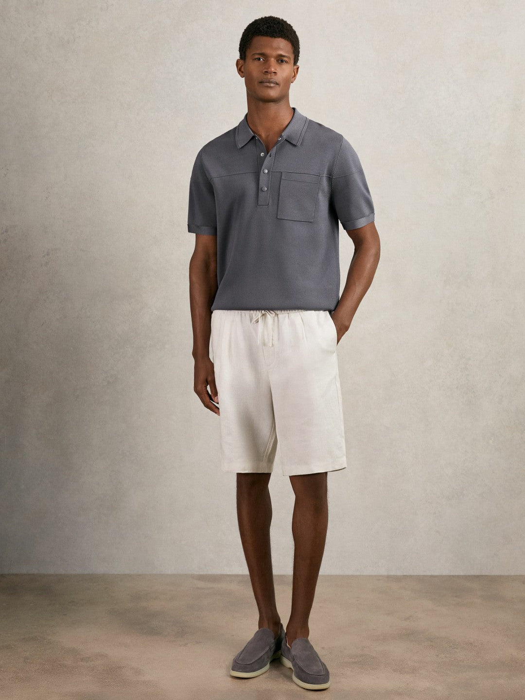 Press-Stud Seam-Detail Polo Shirt in Airforce Blue | Reiss Men Signature