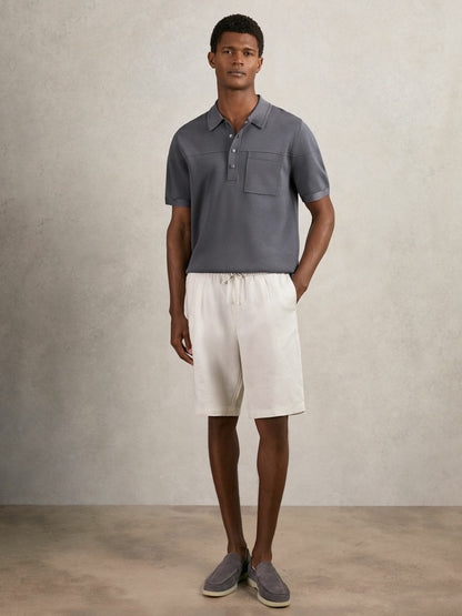 Press-Stud Seam-Detail Polo Shirt in Airforce Blue | Reiss Men Signature