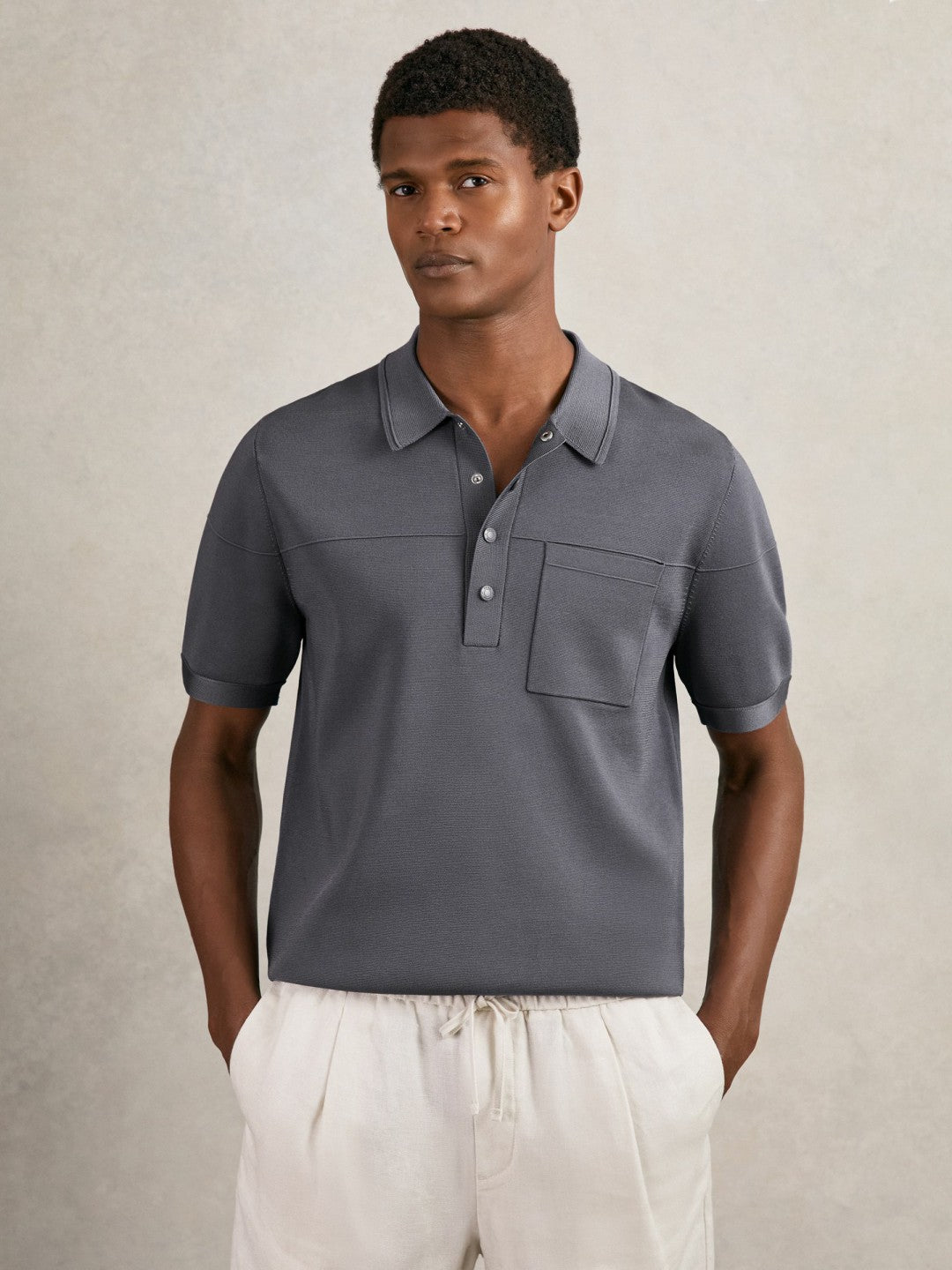 Press-Stud Seam-Detail Polo Shirt in Airforce Blue | Reiss Men Signature