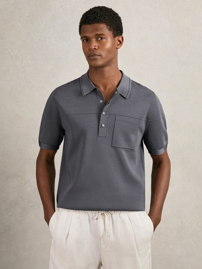 Press-Stud Seam-Detail Polo Shirt in Airforce Blue | Reiss Men Signature