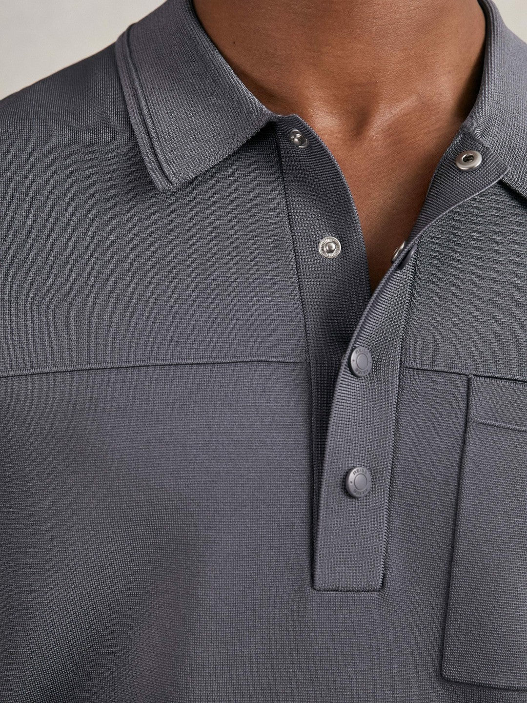 Press-Stud Seam-Detail Polo Shirt in Airforce Blue | Reiss Men Signature