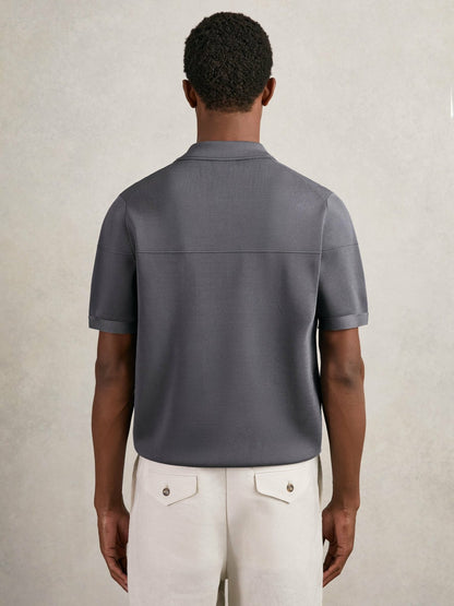 Press-Stud Seam-Detail Polo Shirt in Airforce Blue | Reiss Men Signature