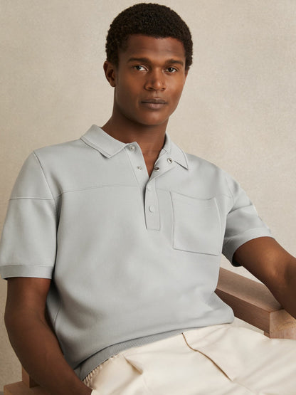 Press-Stud Seam-Detail Polo Shirt in Ice Grey | Reiss Men Exclusive