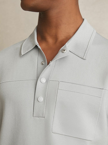 Press-Stud Seam-Detail Polo Shirt in Ice Grey | Reiss Men Exclusive