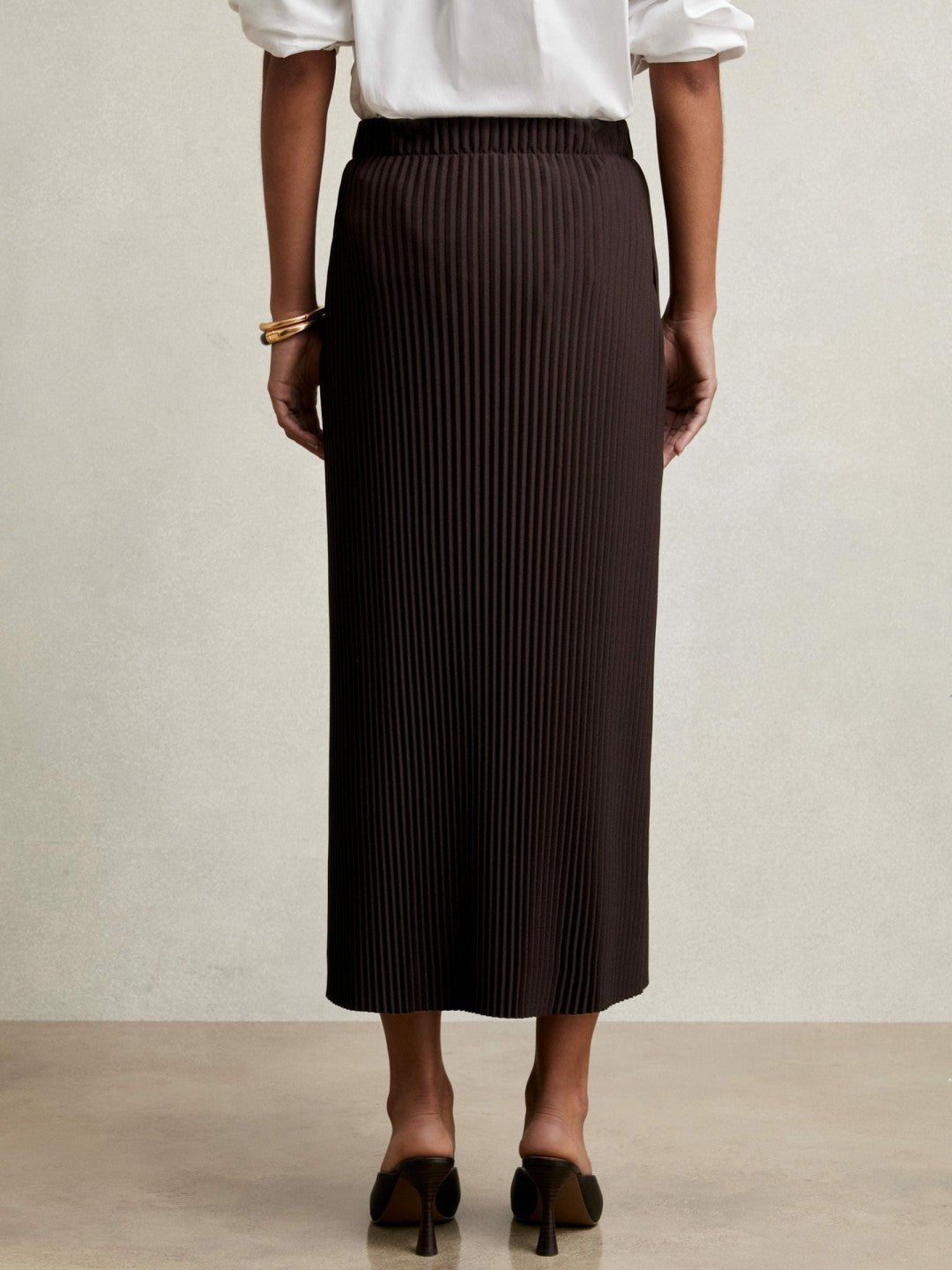 Pleated Jersey Midi Skirt in Burgundy | Reiss Women Premium
