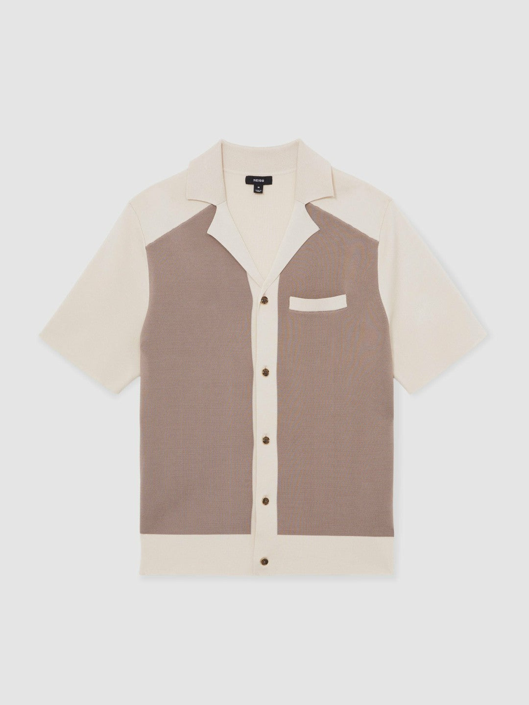 Colour-Block Cuban-Collar Knit Shirt in Taupe Brown/Light Stone | Reiss Men Popular