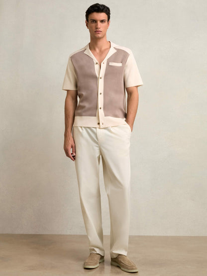 Colour-Block Cuban-Collar Knit Shirt in Taupe Brown/Light Stone | Reiss Men Popular