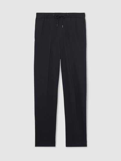 Slim Fit Jersey Drawstring Suit Trousers in Navy | Reiss Men Premium