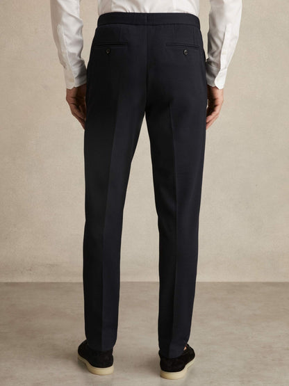 Slim Fit Jersey Drawstring Suit Trousers in Navy | Reiss Men Premium
