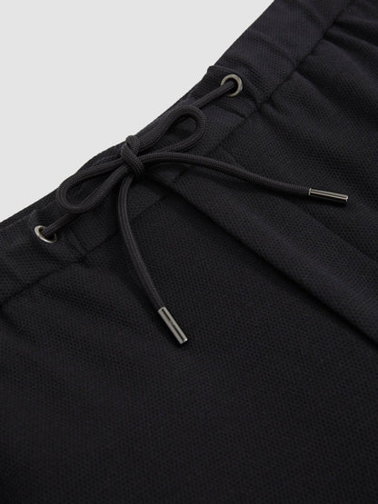 Slim Fit Jersey Drawstring Suit Trousers in Navy | Reiss Men Premium