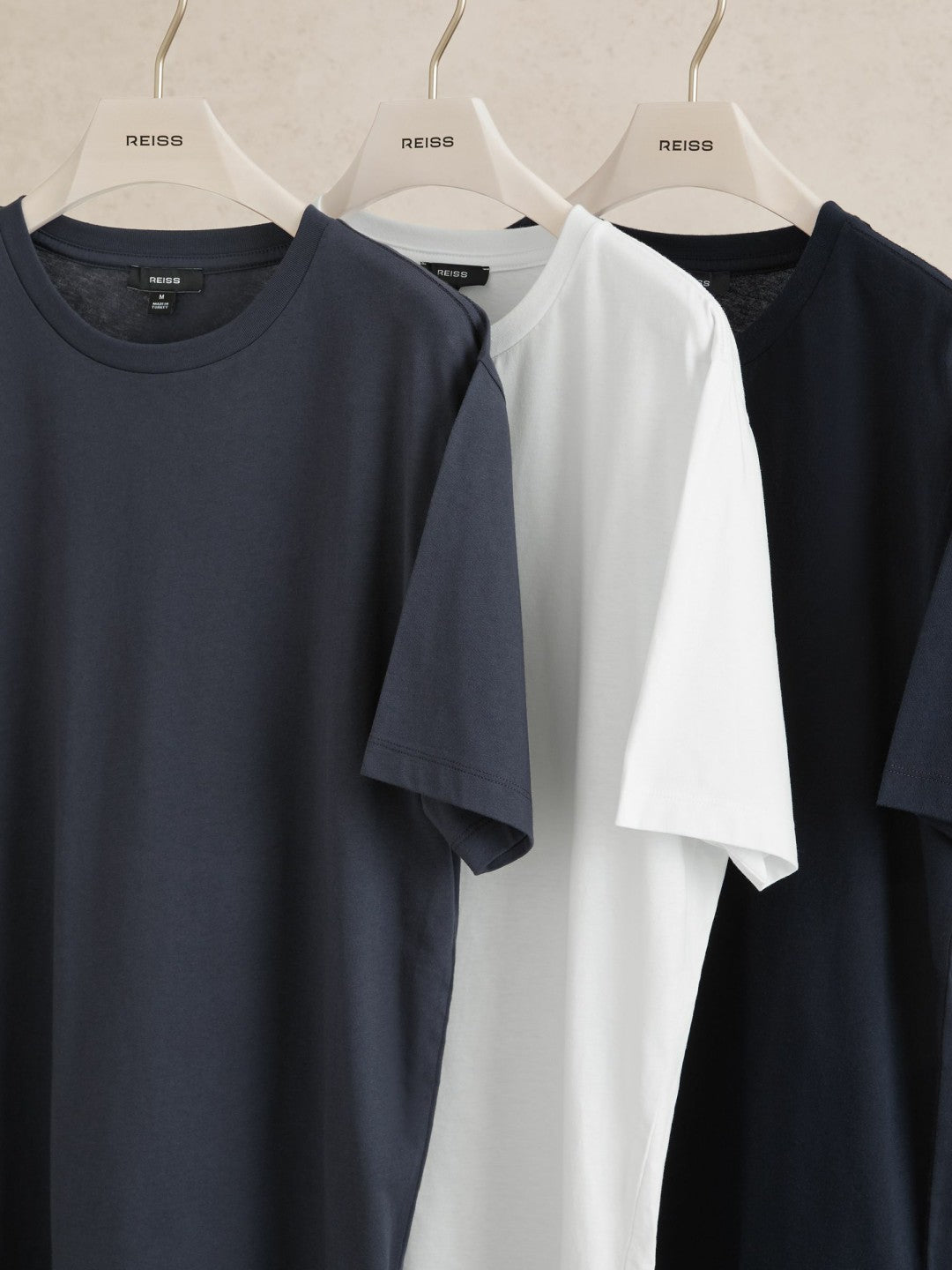 Cotton Crew-Neck T-shirts 3 Pack in White/Navy/Airforce Blue | Reiss Men Best Seller