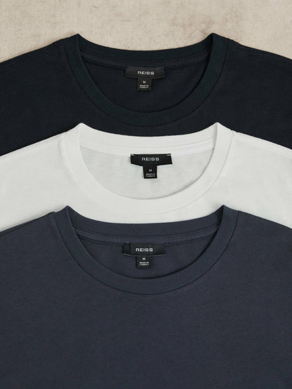 Cotton Crew-Neck T-shirts 3 Pack in White/Navy/Airforce Blue | Reiss Men Best Seller