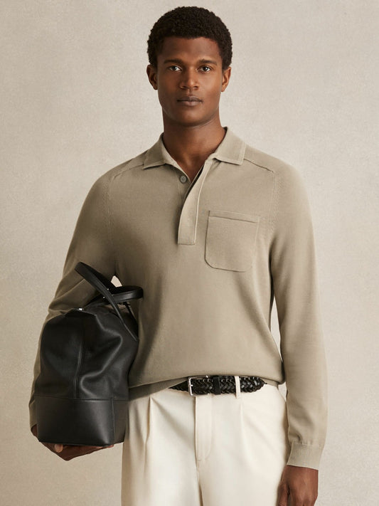 Cotton Concealed Placket Polo Shirt in Light Sage Green | Reiss Men Best Seller