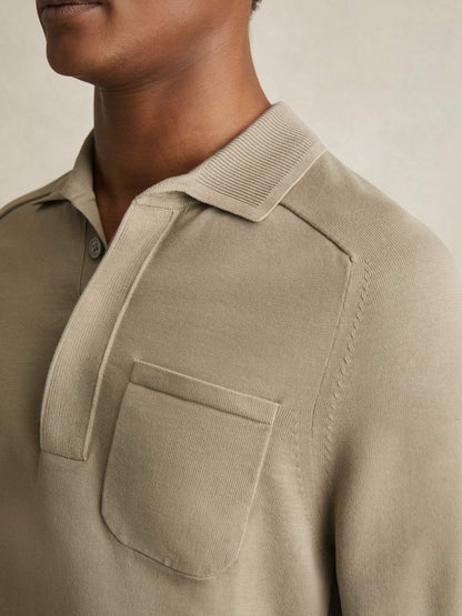Cotton Concealed Placket Polo Shirt in Light Sage Green | Reiss Men Best Seller
