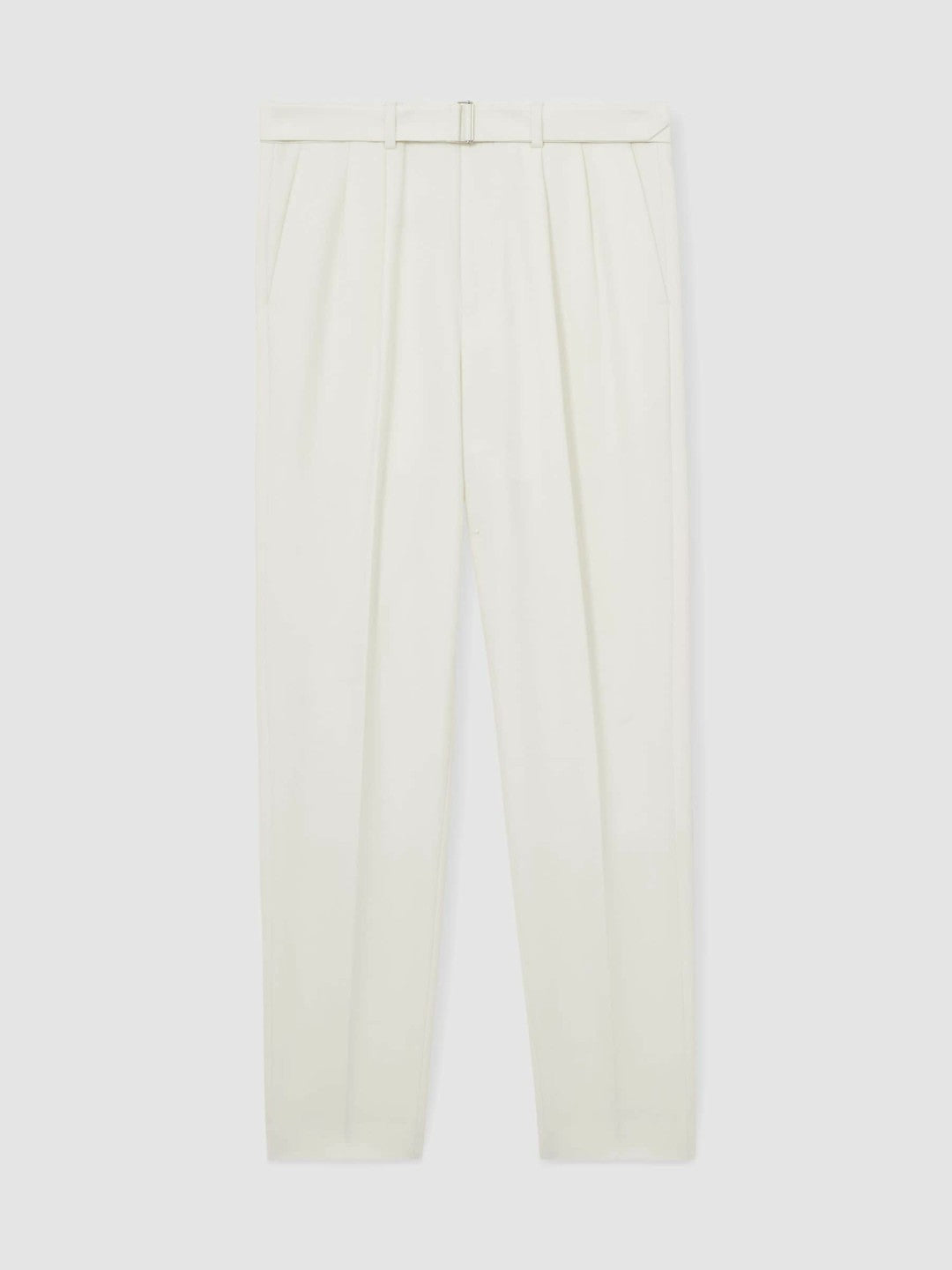 Wool-Blend Belted Pleated Trousers Regular-Fit in White | Reiss Men Recommended