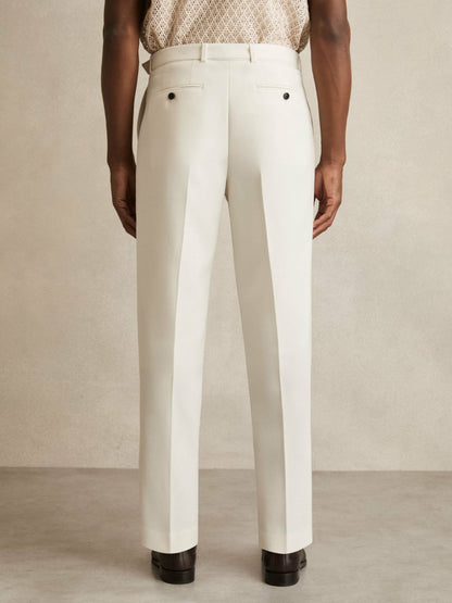 Wool-Blend Belted Pleated Trousers Regular-Fit in White | Reiss Men Recommended