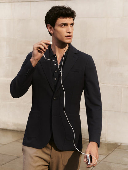 Slim-Fit Single-Breasted Jersey Suit Blazer in Navy | Reiss Men Exclusive