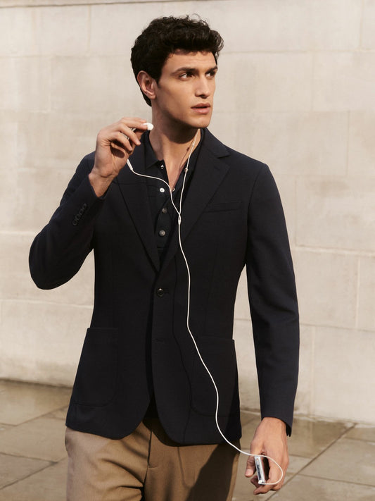 Slim-Fit Single-Breasted Jersey Suit Blazer in Navy | Reiss Men Exclusive