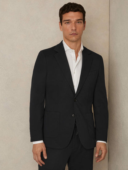 Slim-Fit Single-Breasted Jersey Suit Blazer in Navy | Reiss Men Exclusive